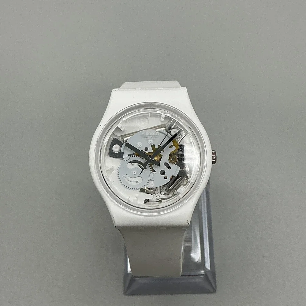Swatch Womens Watch 34mm Spot White Skeleton Dial Silicone Swiss